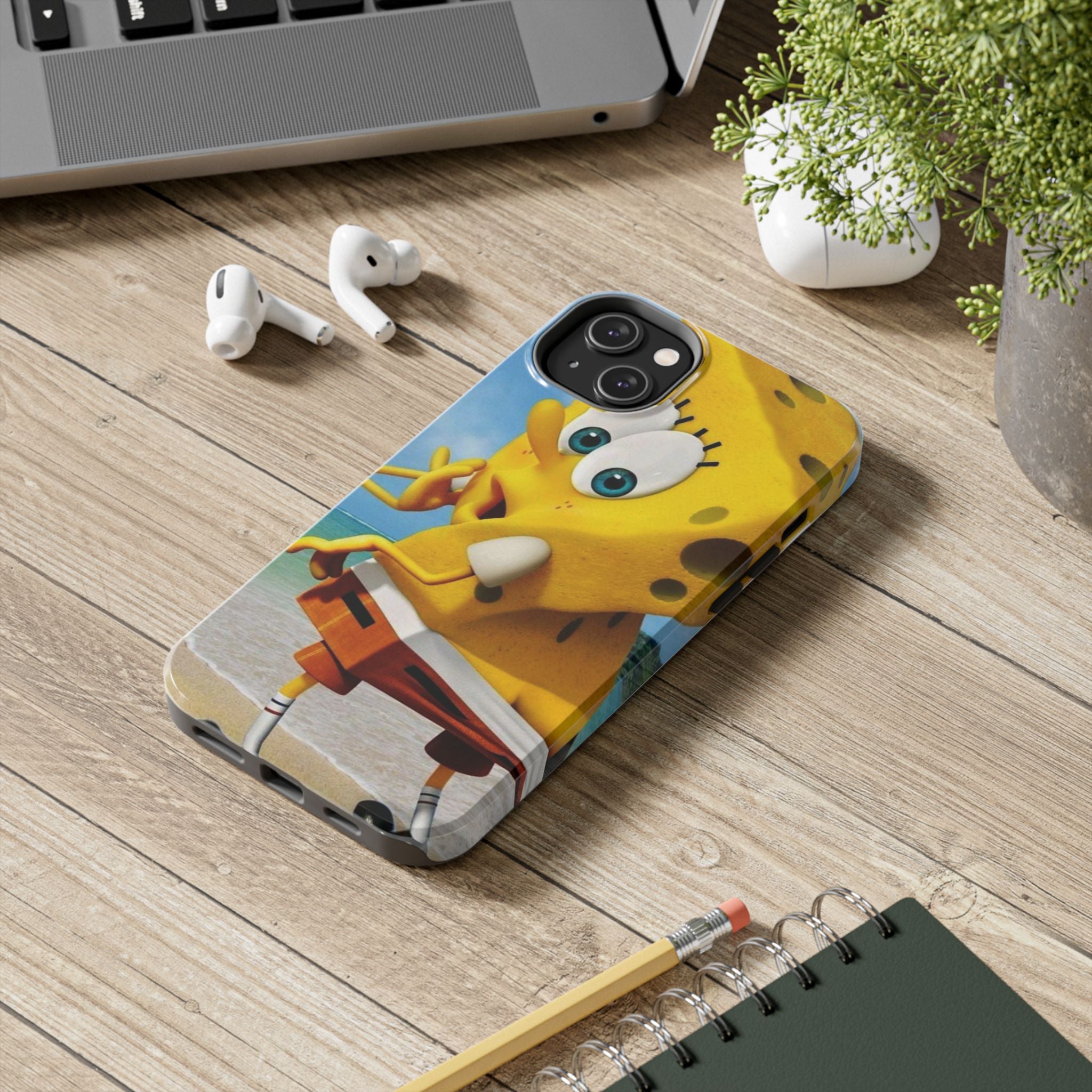 Cartoon Yellow Sponge Tough Phone Case — Beach Character Protective Phone Cover