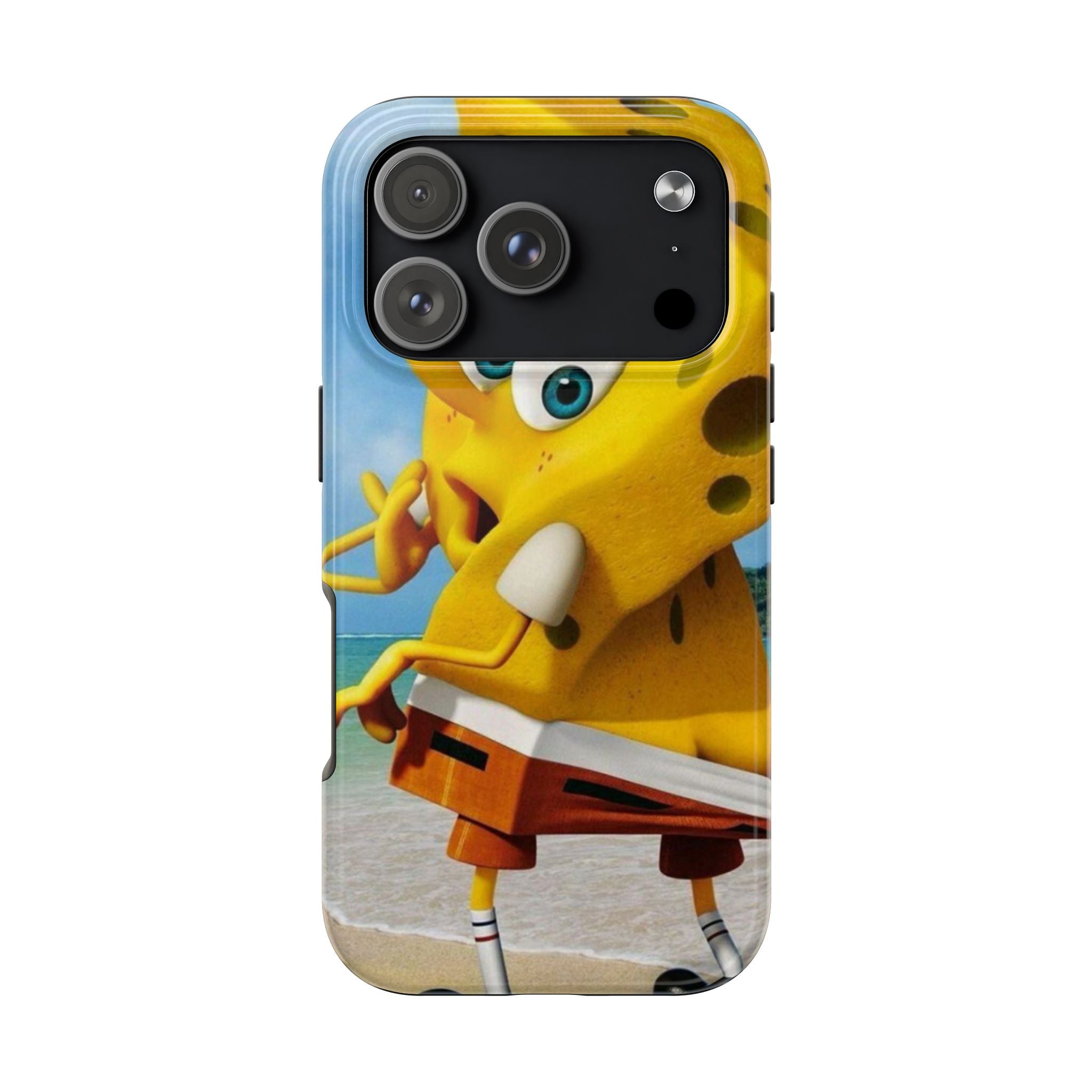 Cartoon Yellow Sponge Tough Phone Case — Beach Character Protective Phone Cover