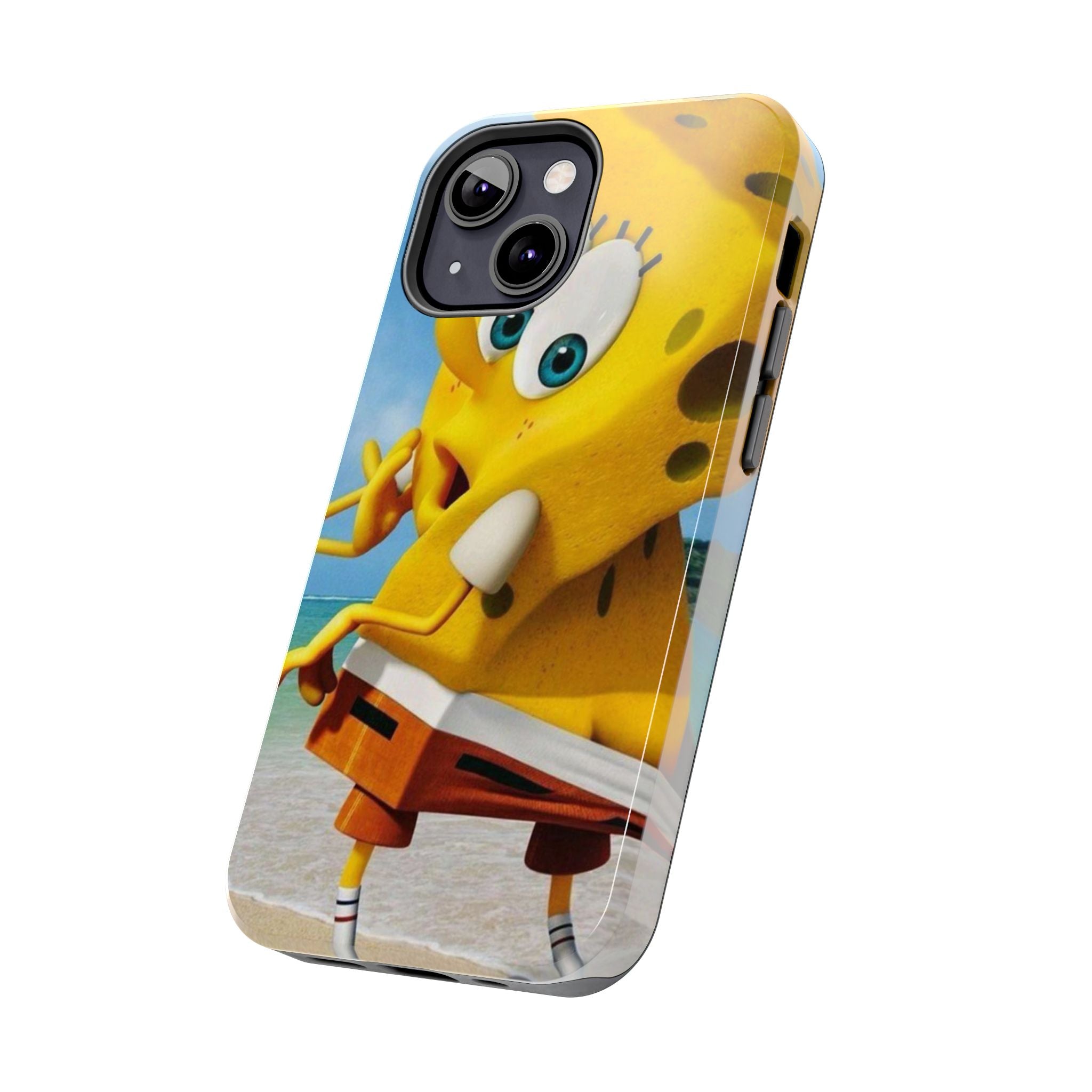 Cartoon Yellow Sponge Tough Phone Case — Beach Character Protective Phone Cover