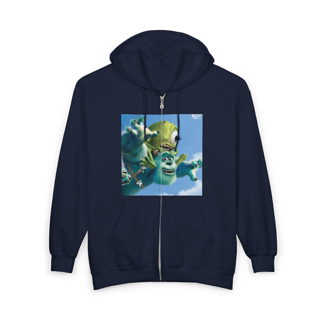 Monster Face Zip Hoodie — Playful Cartoon Splat Design