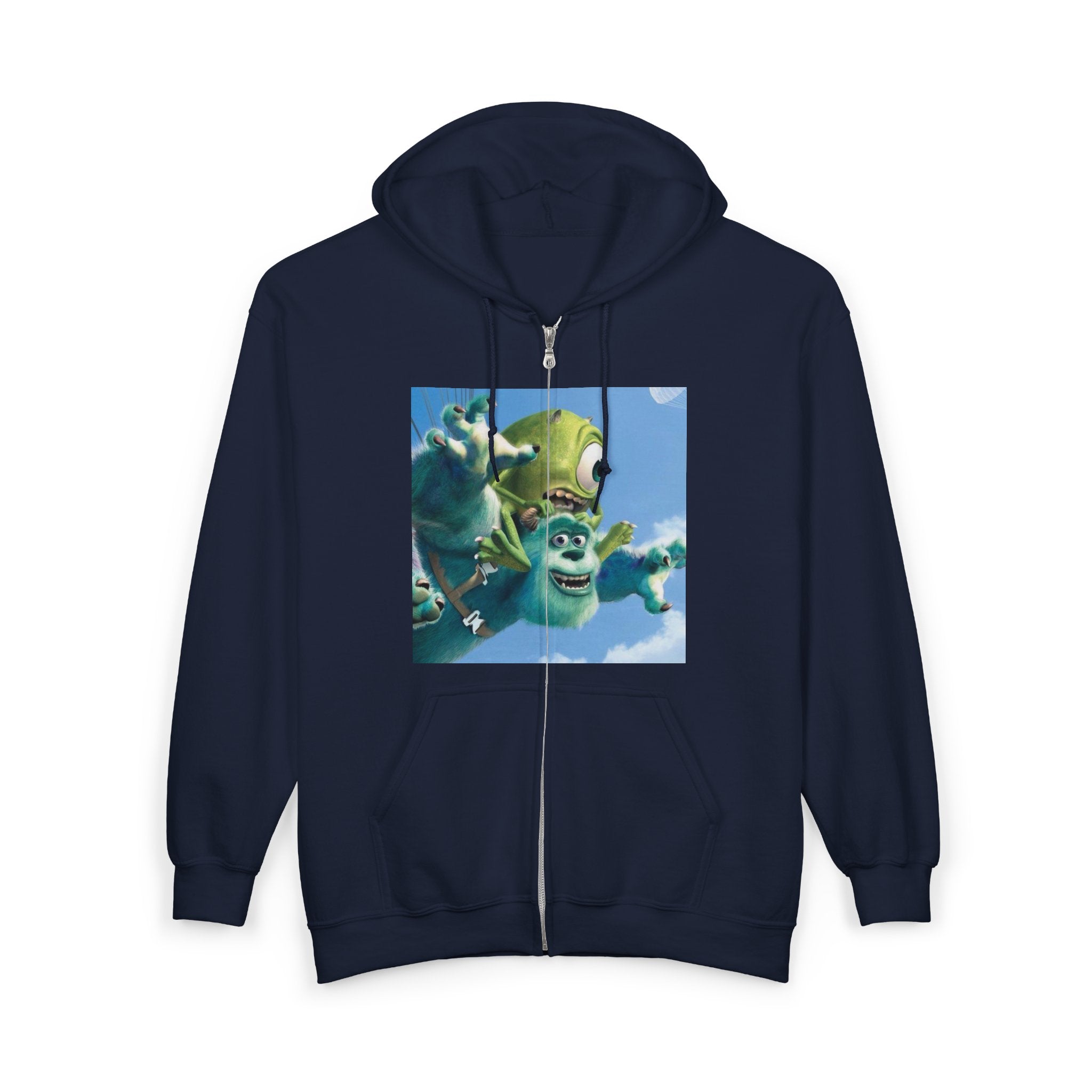 Monster Face Zip Hoodie — Playful Cartoon Splat Design