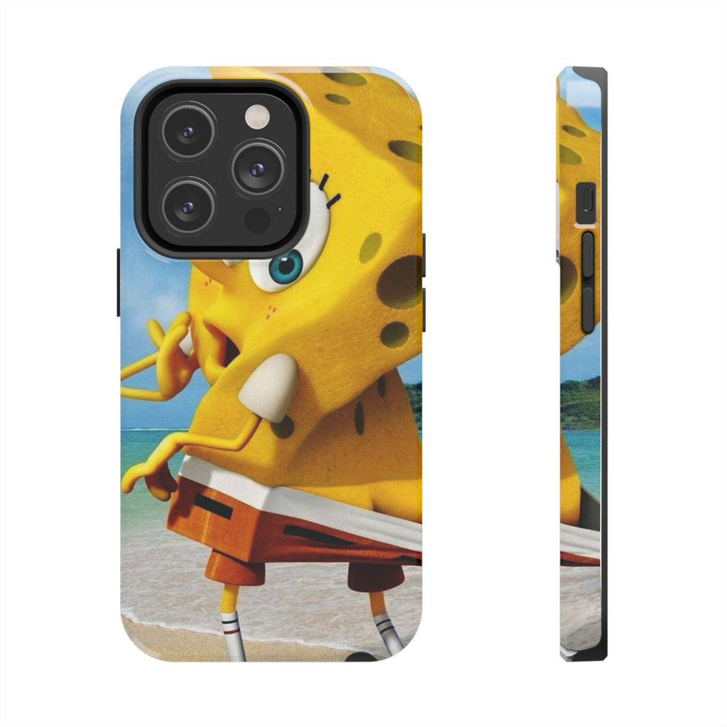 Cartoon Yellow Sponge Tough Phone Case — Beach Character Protective Phone Cover