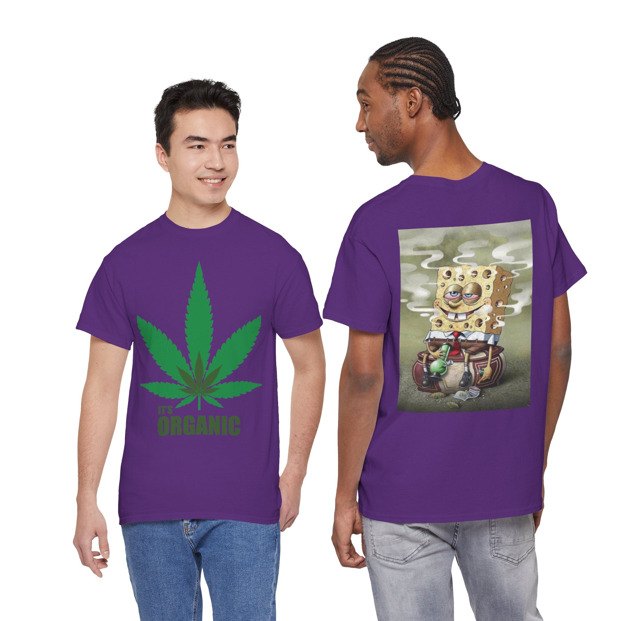 Organic Cannabis Leaf T‑Shirt — "It's Organic" Graphic Tee (Sponge Parody Back Print)