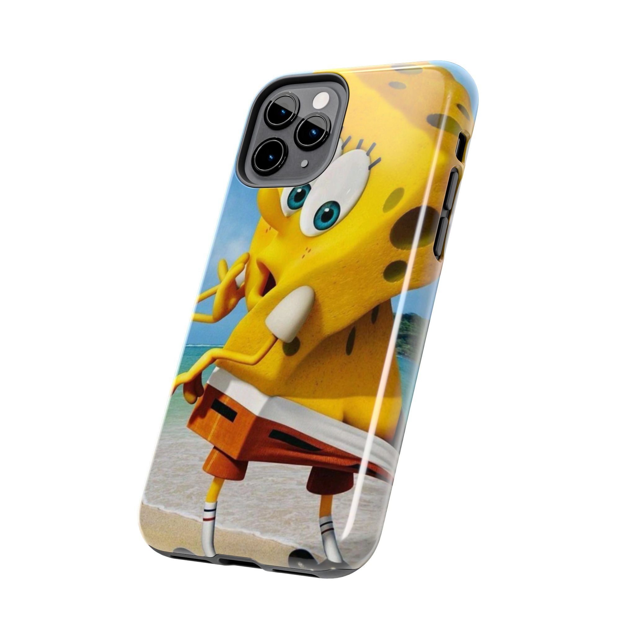 Cartoon Yellow Sponge Tough Phone Case — Beach Character Protective Phone Cover