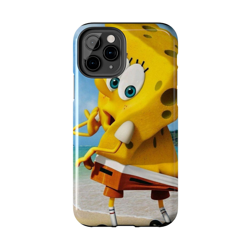 Cartoon Yellow Sponge Tough Phone Case — Beach Character Protective Phone Cover