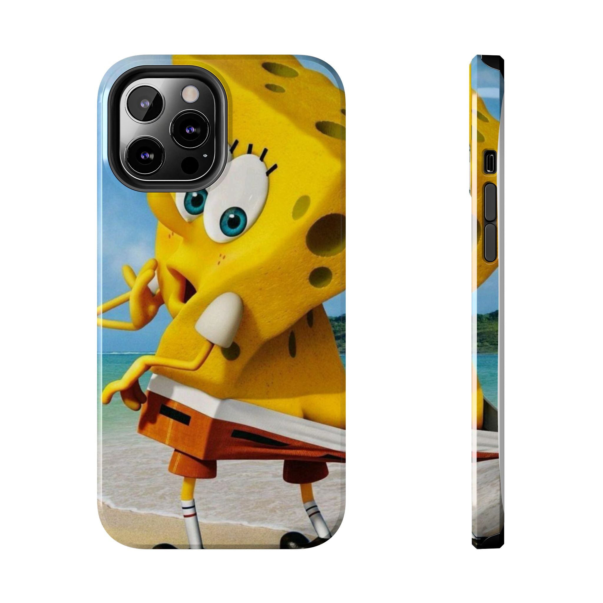 Cartoon Yellow Sponge Tough Phone Case — Beach Character Protective Phone Cover