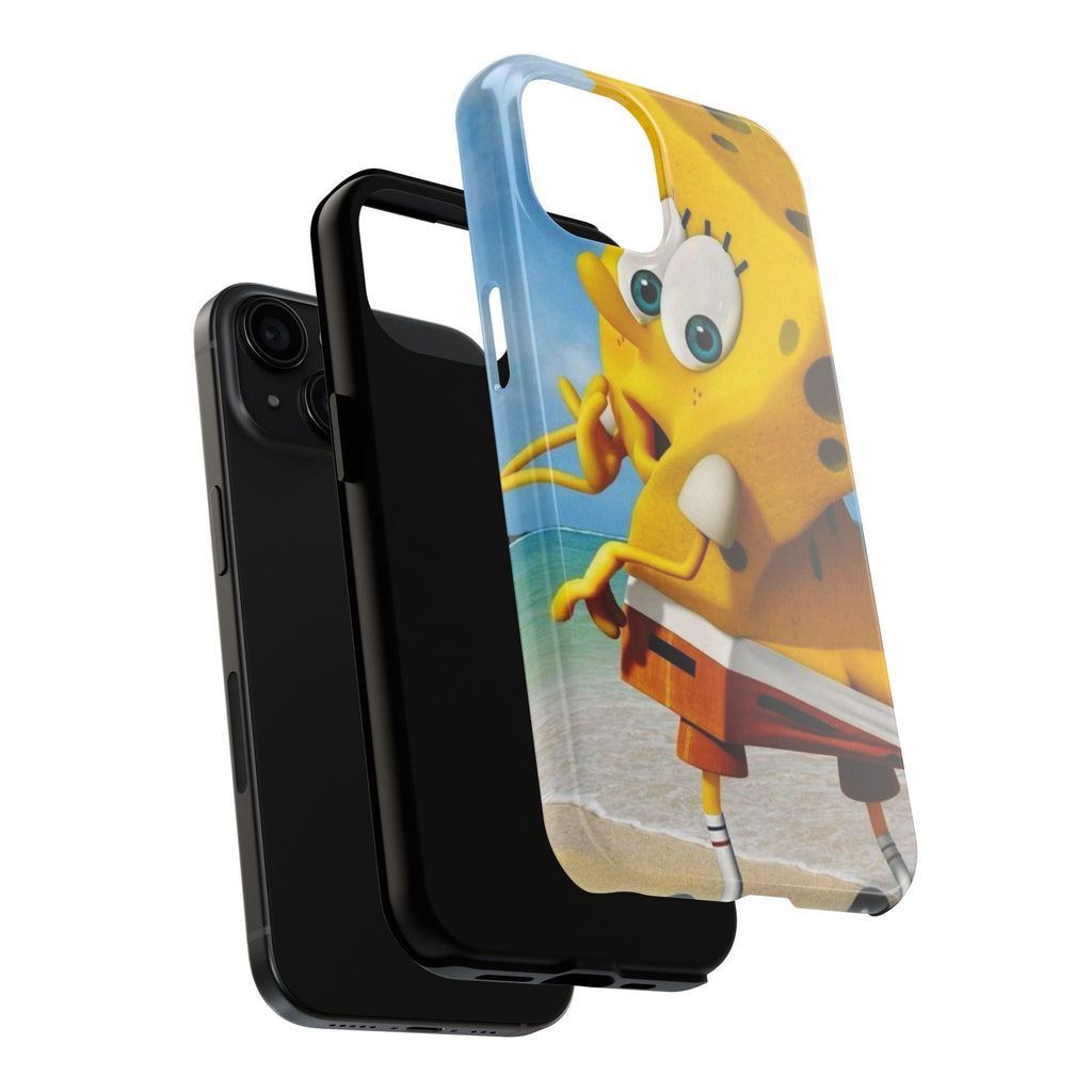 Cartoon Yellow Sponge Tough Phone Case — Beach Character Protective Phone Cover