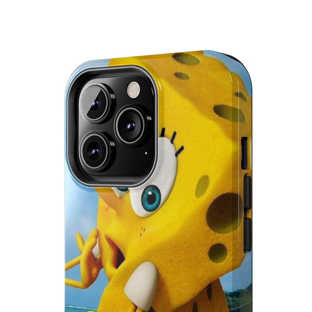Cartoon Yellow Sponge Tough Phone Case — Beach Character Protective Phone Cover