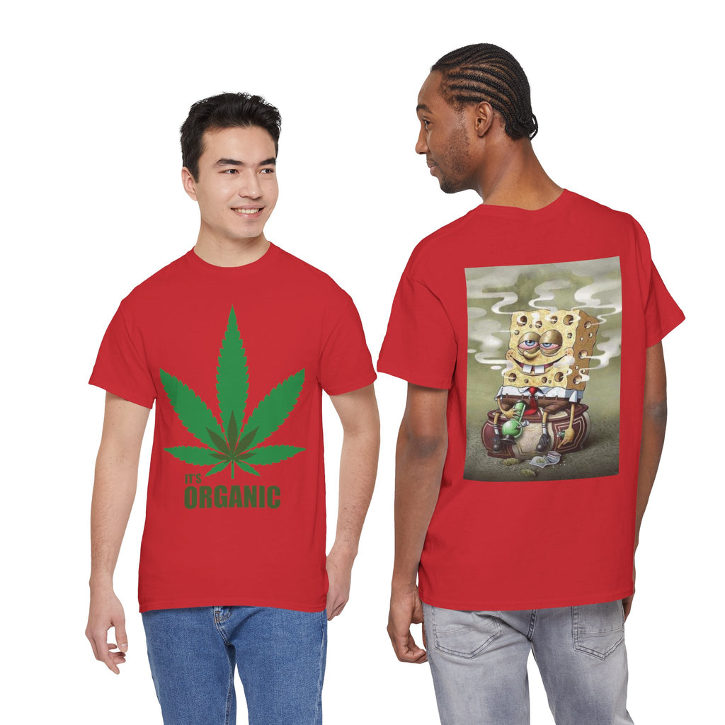 Organic Cannabis Leaf T‑Shirt — "It's Organic" Graphic Tee (Sponge Parody Back Print)
