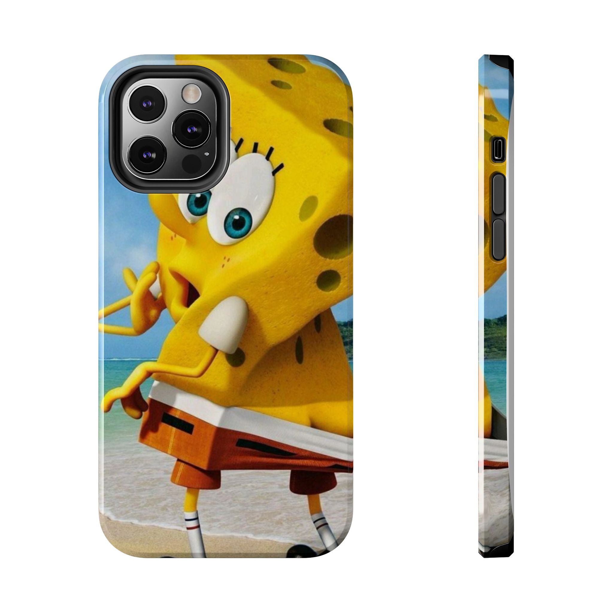 Cartoon Yellow Sponge Tough Phone Case — Beach Character Protective Phone Cover