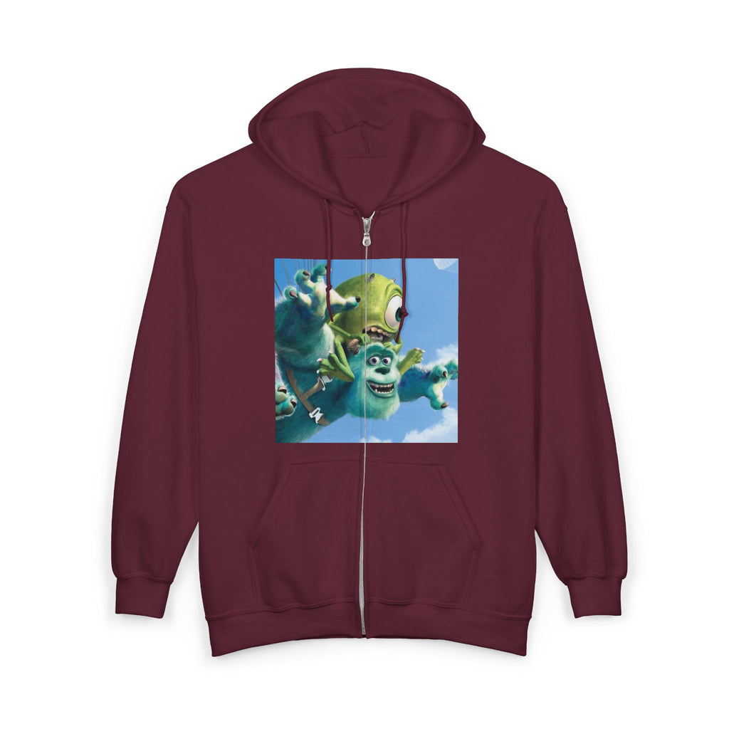 Monster Face Zip Hoodie — Playful Cartoon Splat Design