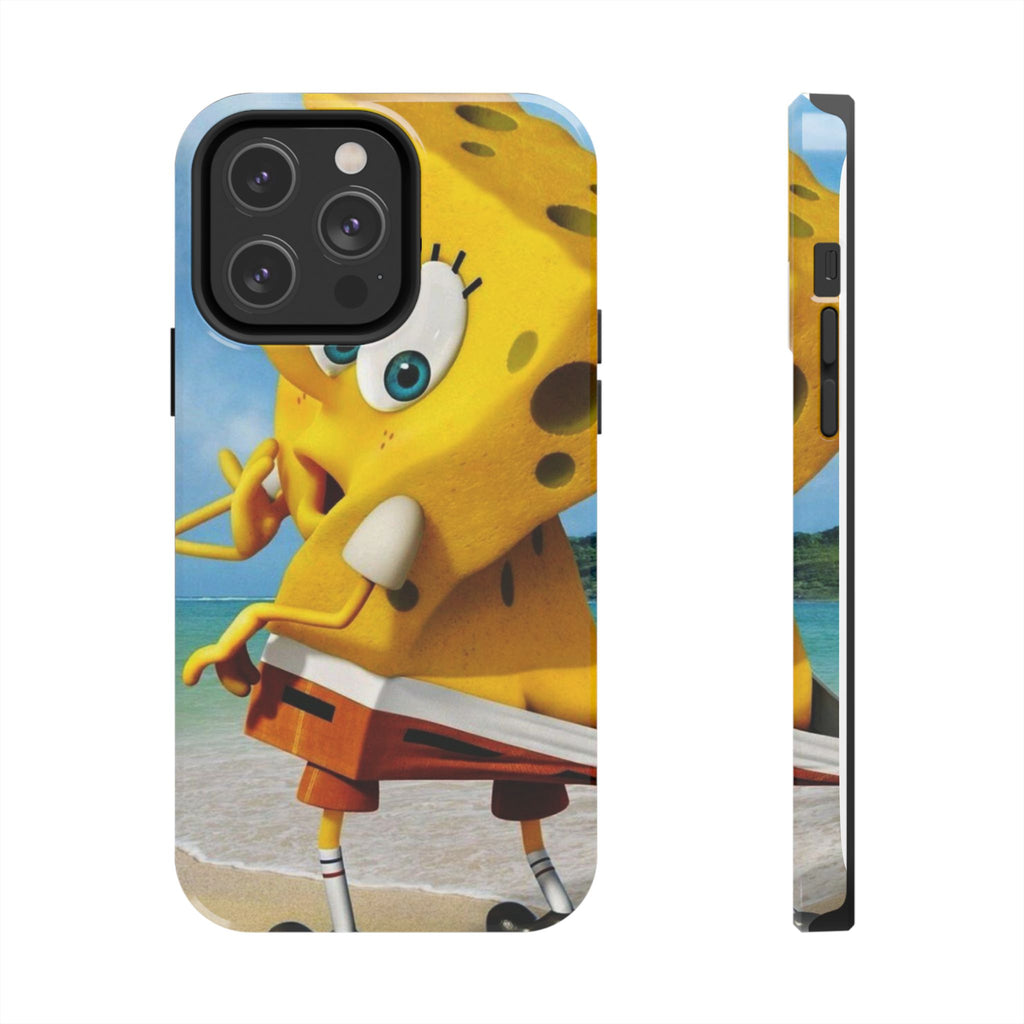 Cartoon Yellow Sponge Tough Phone Case — Beach Character Protective Phone Cover