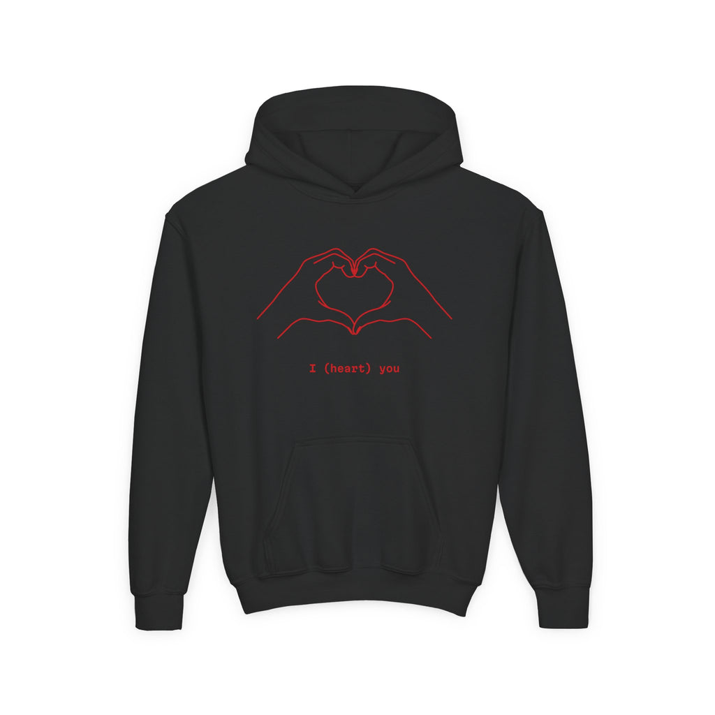Youth Hoodie — Minimal Valentine Heart Hands "I (heart) you" Design