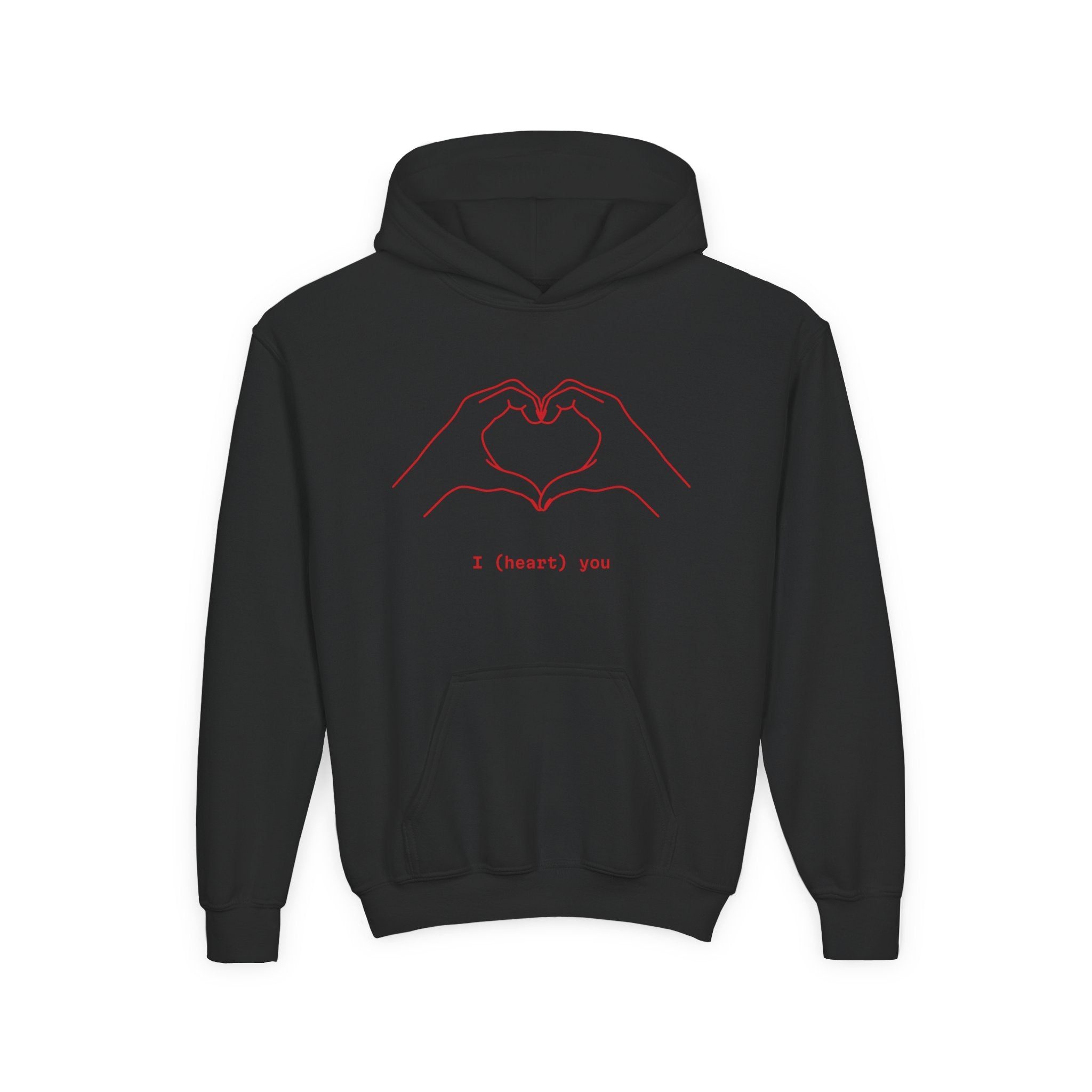 Youth Hoodie — Minimal Valentine Heart Hands "I (heart) you" Design