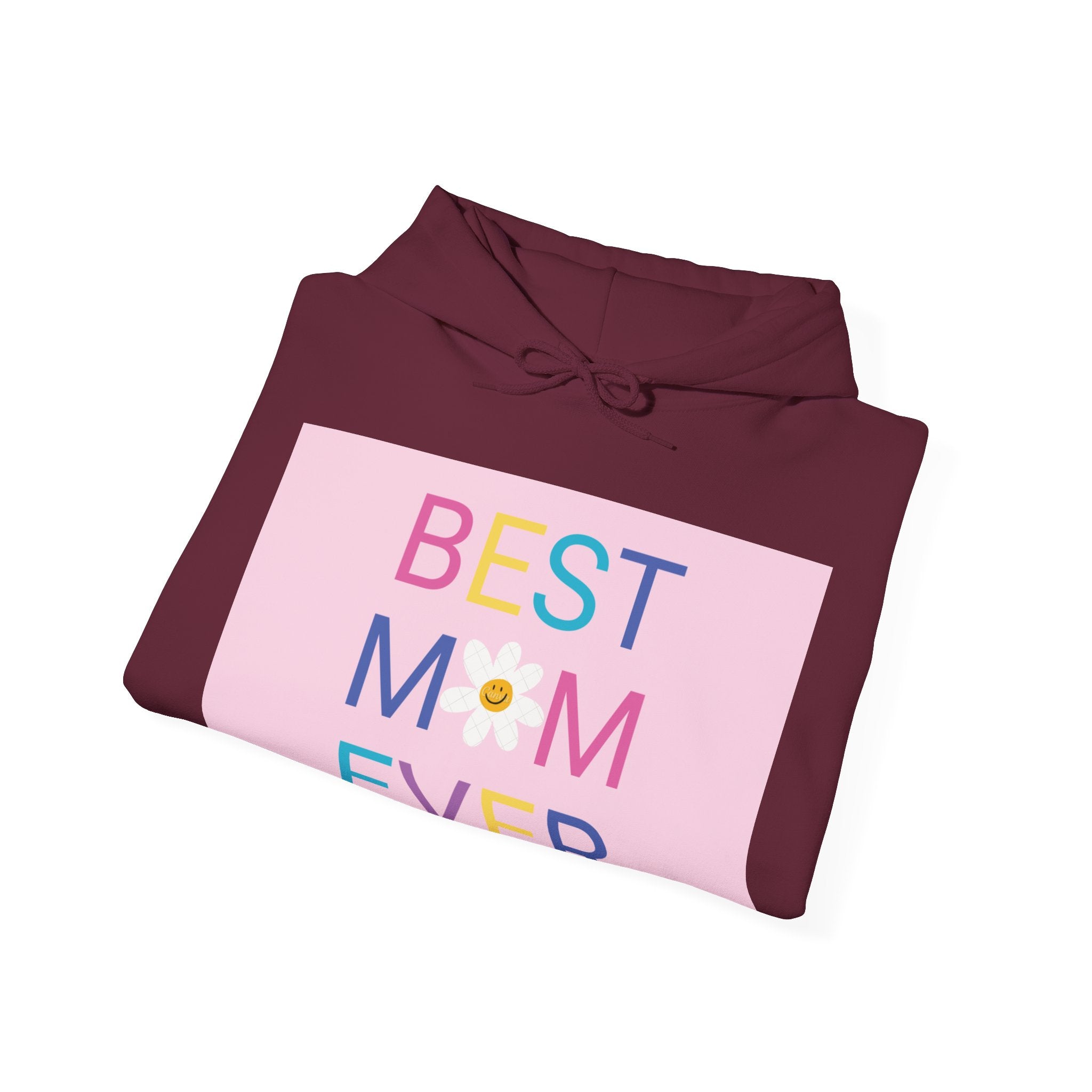 Best Mom Ever Hoodie – Pastel Graphic Mother’s Day Sweatshirt with Pink Statue of Liberty Back and Candy Heart Sleeve Accents