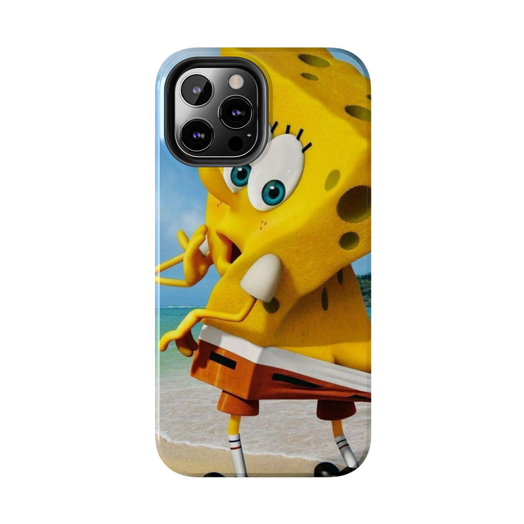 Cartoon Yellow Sponge Tough Phone Case — Beach Character Protective Phone Cover