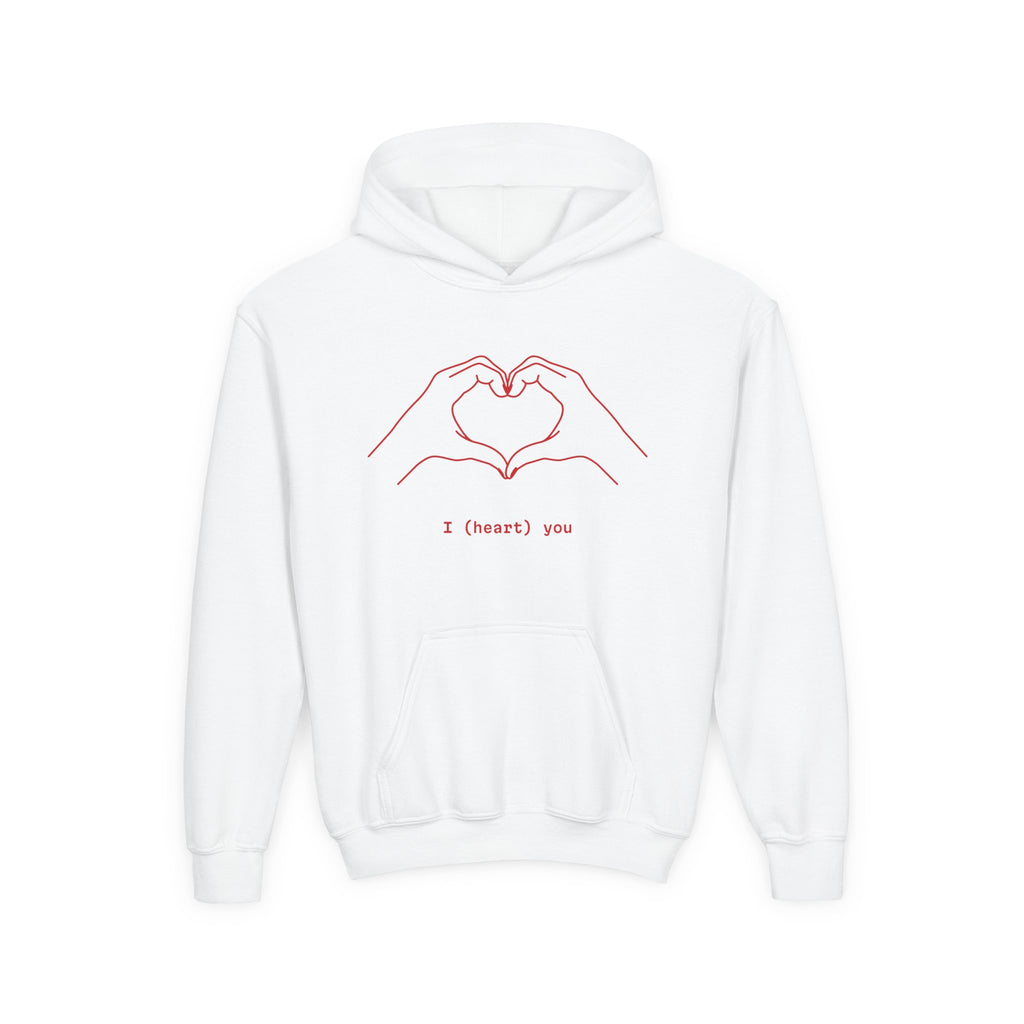Youth Hoodie — Minimal Valentine Heart Hands "I (heart) you" Design