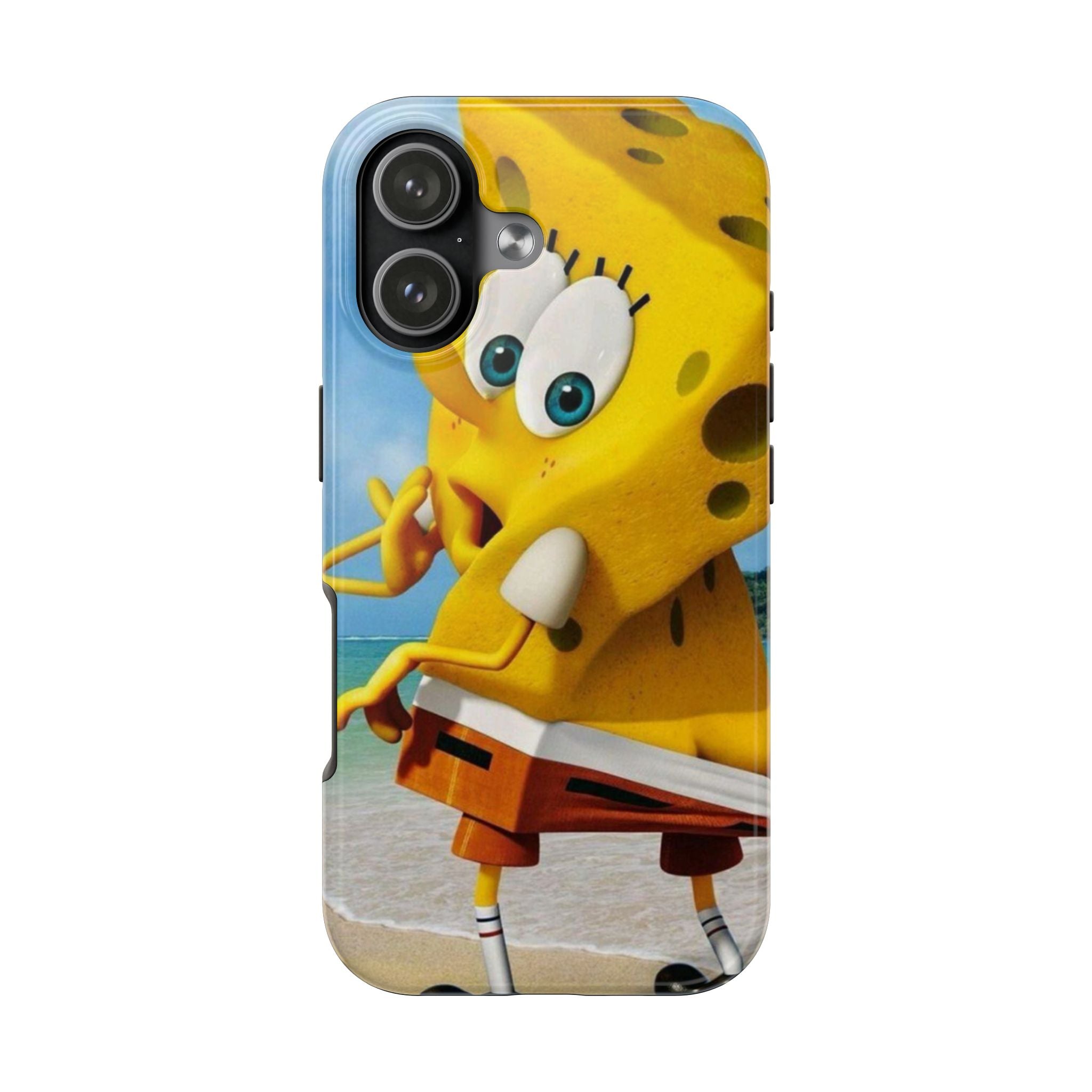 Cartoon Yellow Sponge Tough Phone Case — Beach Character Protective Phone Cover
