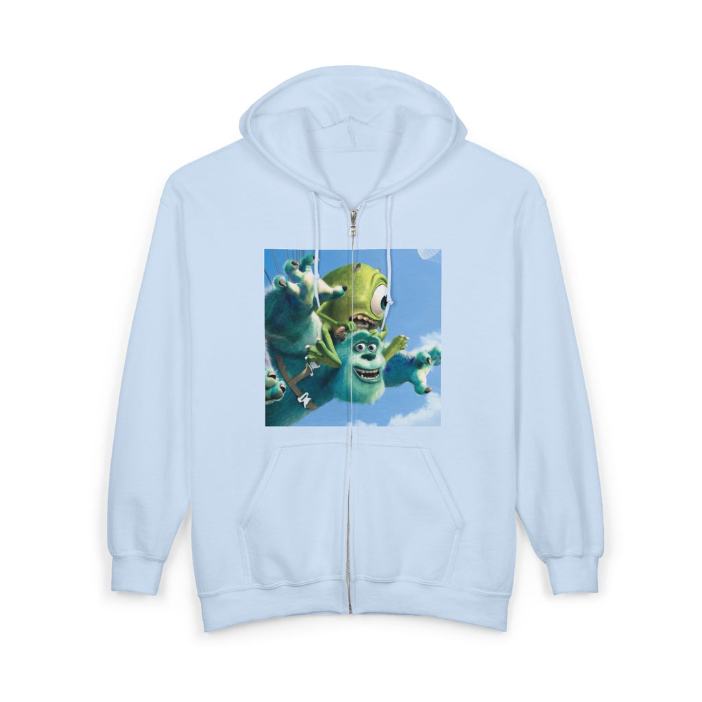 Monster Face Zip Hoodie — Playful Cartoon Splat Design