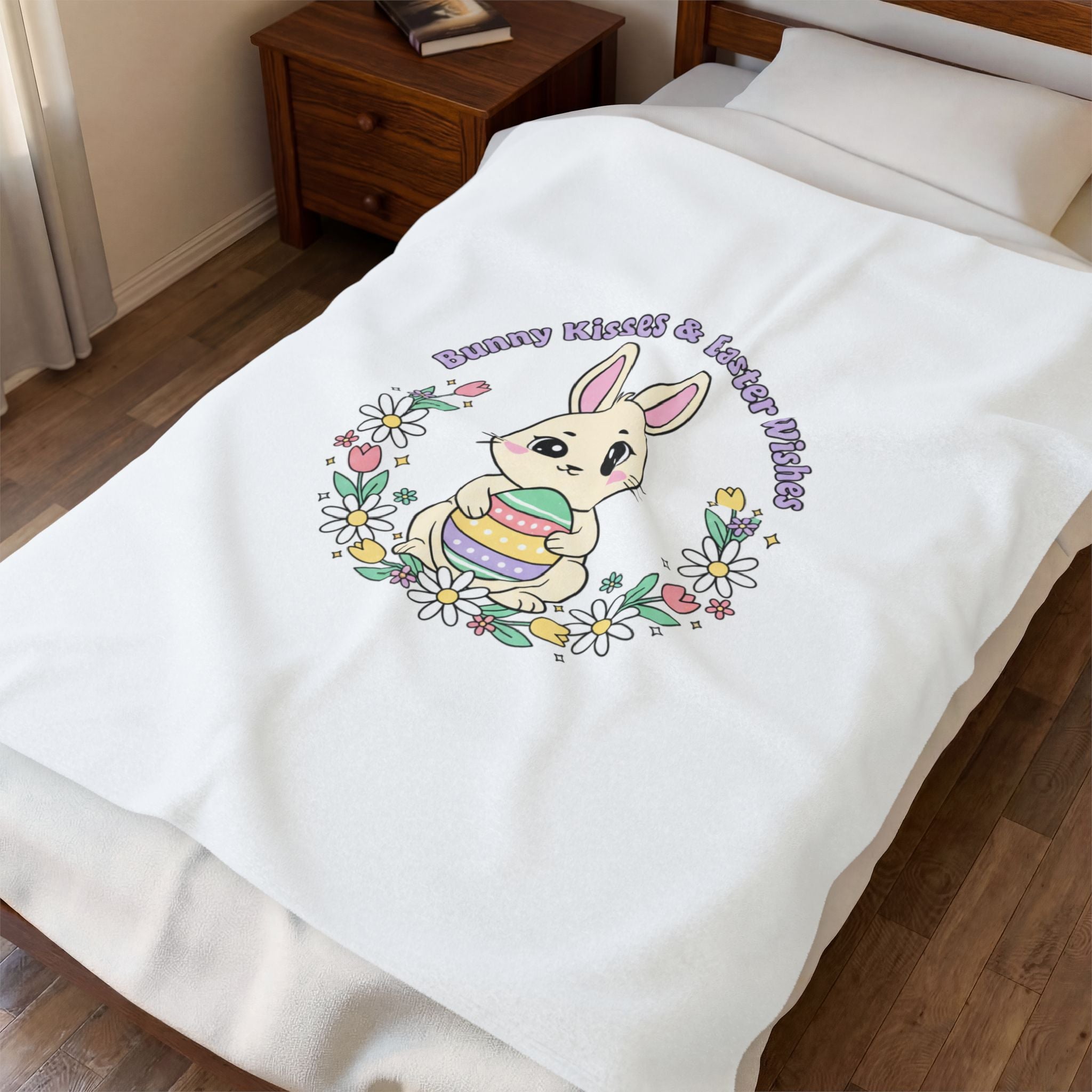 Easter Bunny Aesthetic Velveteen Plush Blanket, pastel spring cottagecore