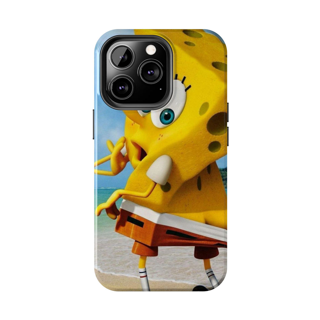 Cartoon Yellow Sponge Tough Phone Case — Beach Character Protective Phone Cover
