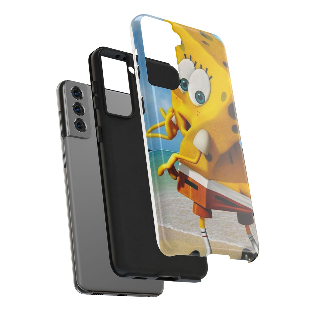 Cartoon Yellow Sponge Tough Phone Case — Beach Character Protective Phone Cover