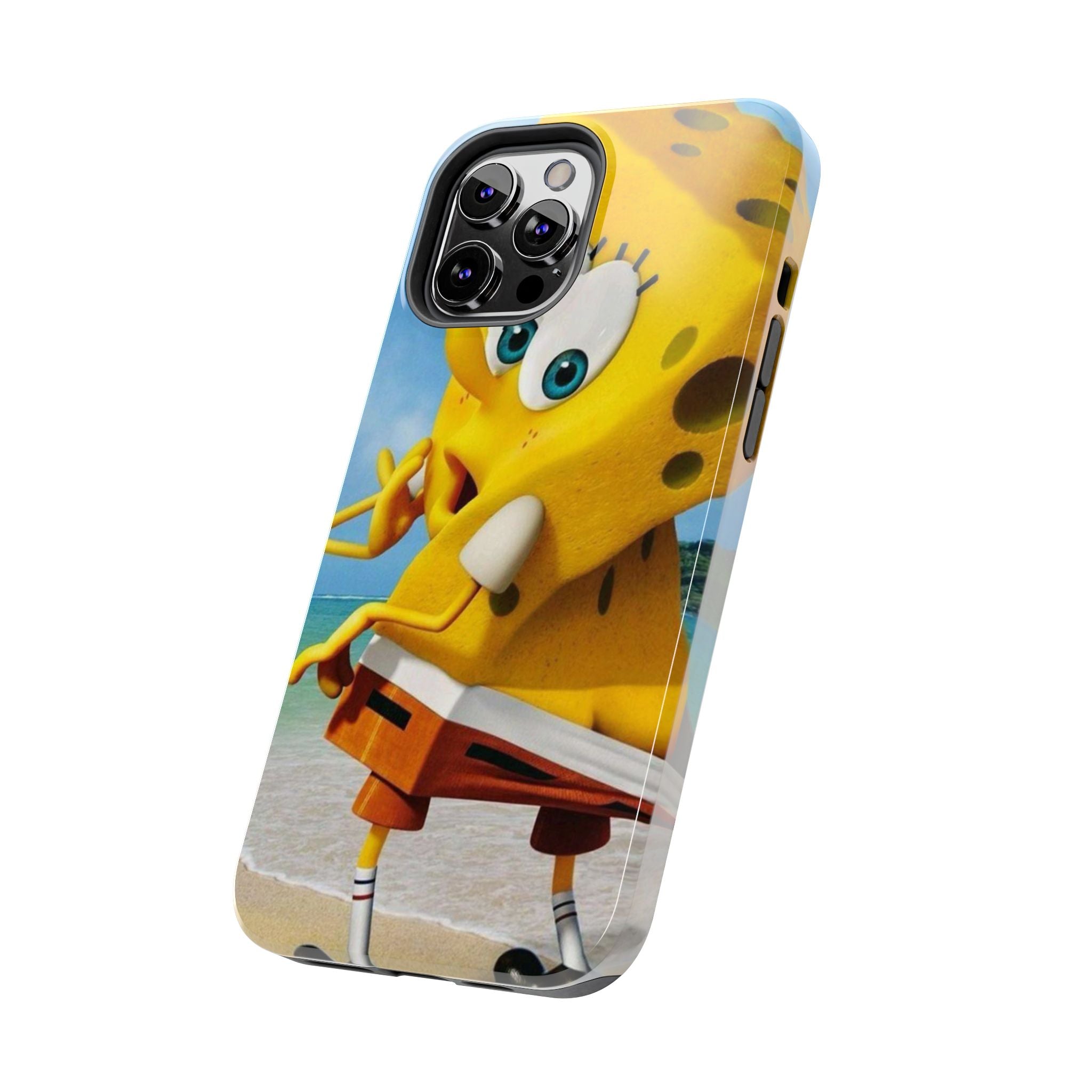 Cartoon Yellow Sponge Tough Phone Case — Beach Character Protective Phone Cover