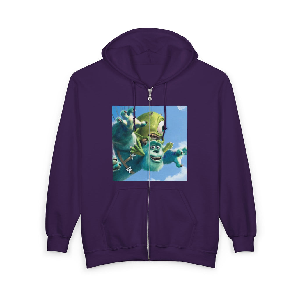 Monster Face Zip Hoodie — Playful Cartoon Splat Design