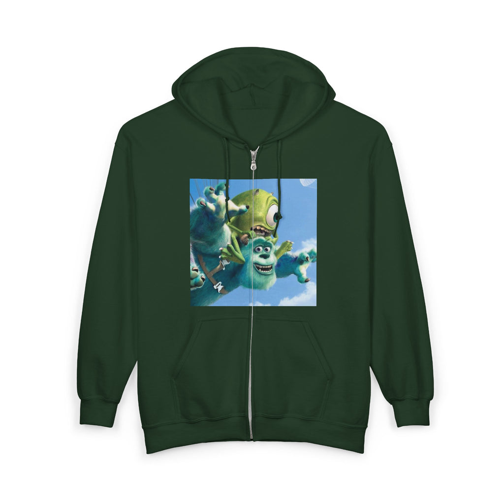 Monster Face Zip Hoodie — Playful Cartoon Splat Design