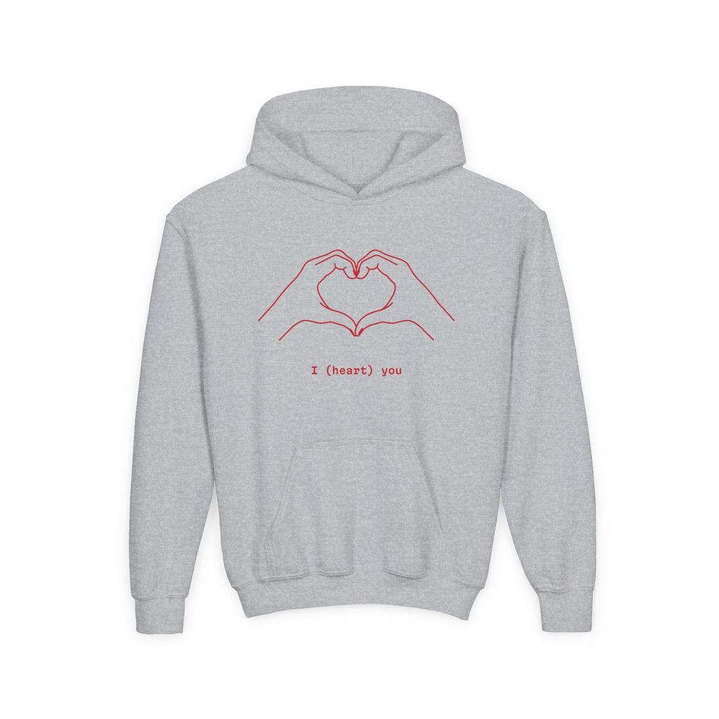 Youth Hoodie — Minimal Valentine Heart Hands "I (heart) you" Design