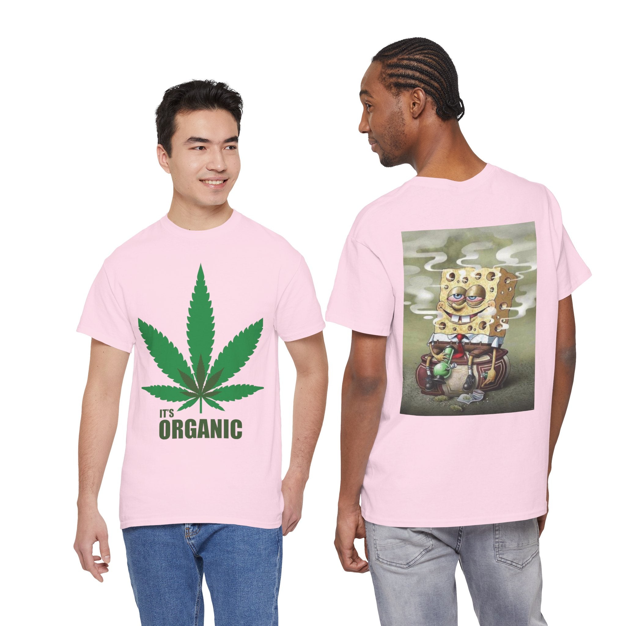 Organic Cannabis Leaf T‑Shirt — "It's Organic" Graphic Tee (Sponge Parody Back Print)