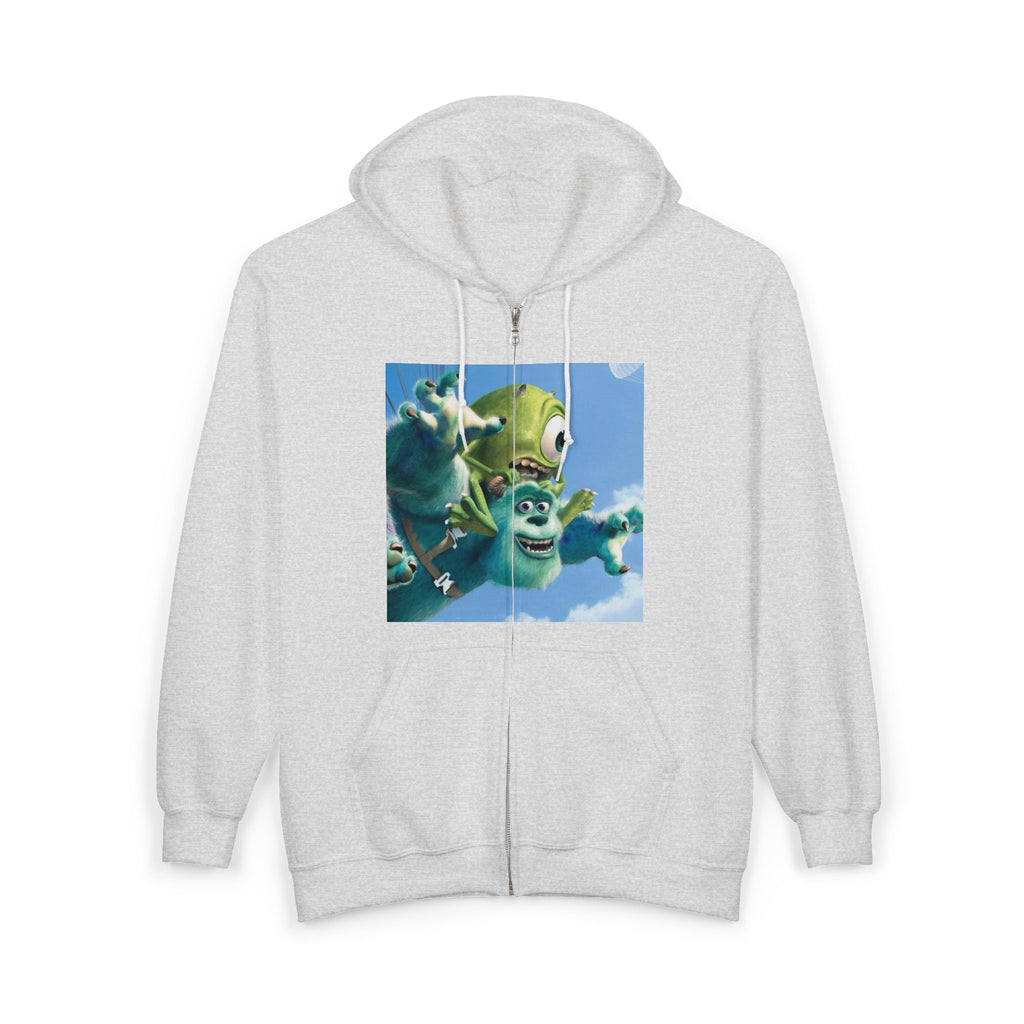 Monster Face Zip Hoodie — Playful Cartoon Splat Design