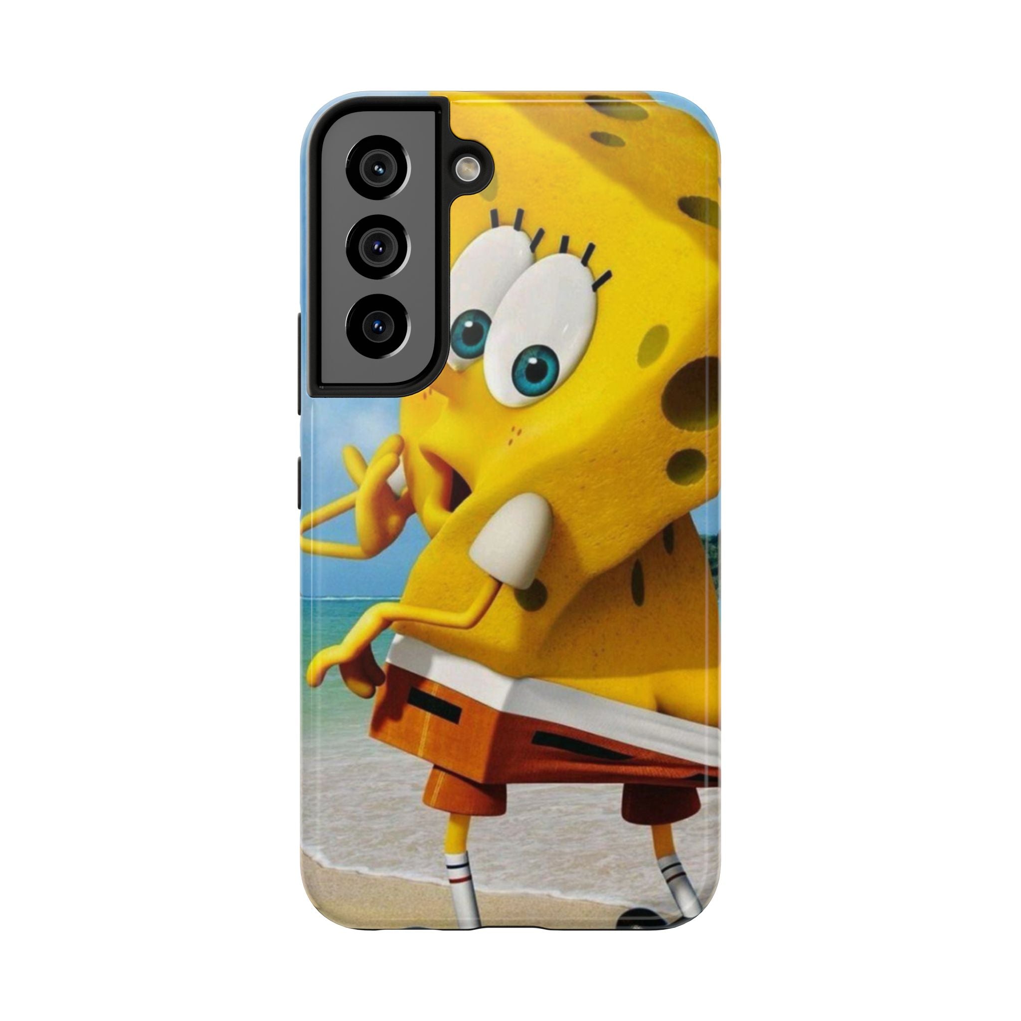 Cartoon Yellow Sponge Tough Phone Case — Beach Character Protective Phone Cover
