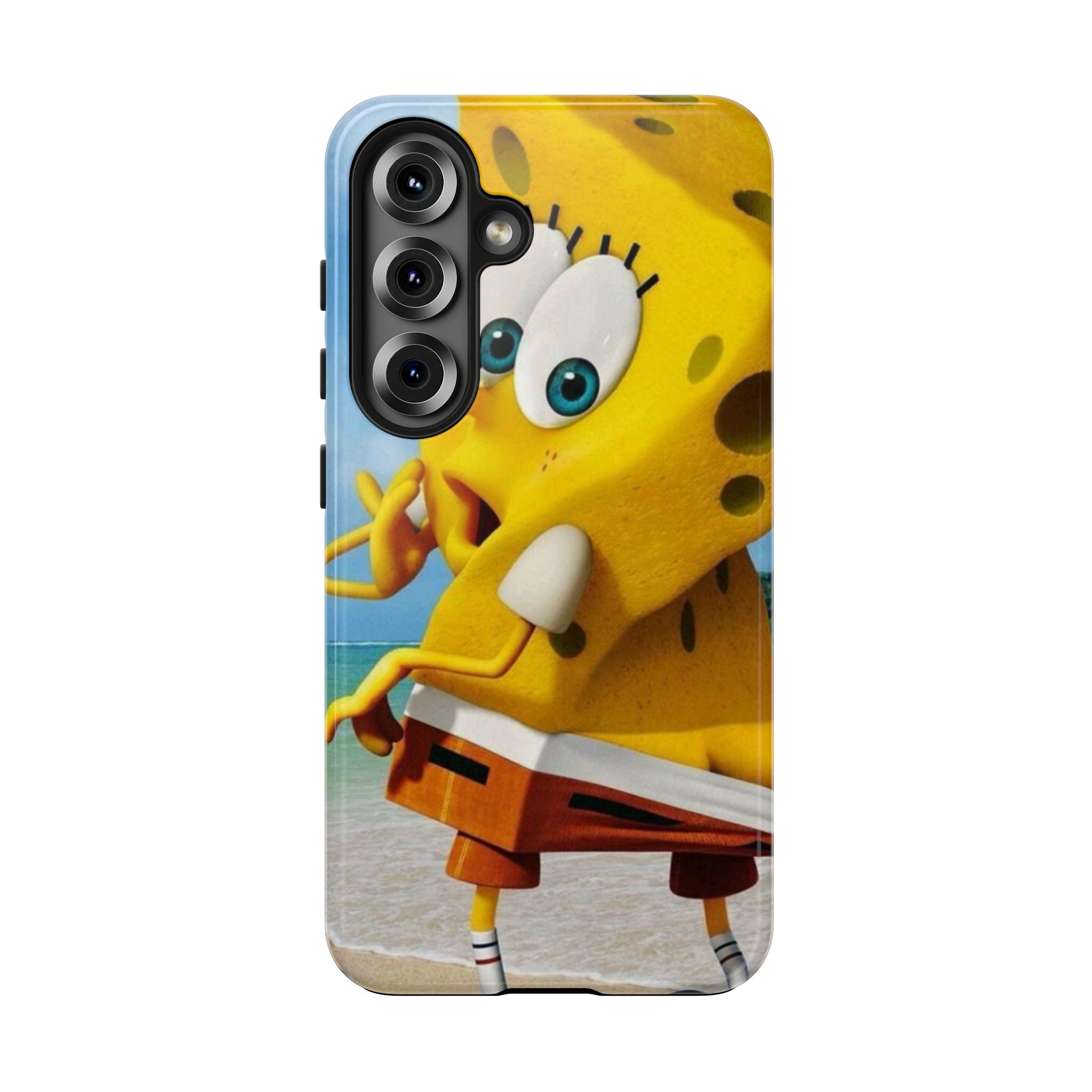 Cartoon Yellow Sponge Tough Phone Case — Beach Character Protective Phone Cover