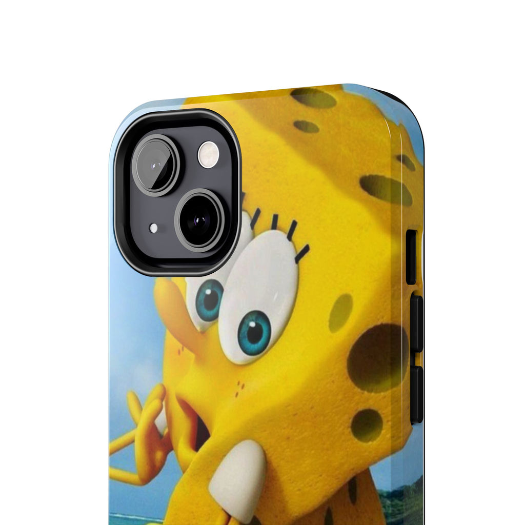 Cartoon Yellow Sponge Tough Phone Case — Beach Character Protective Phone Cover