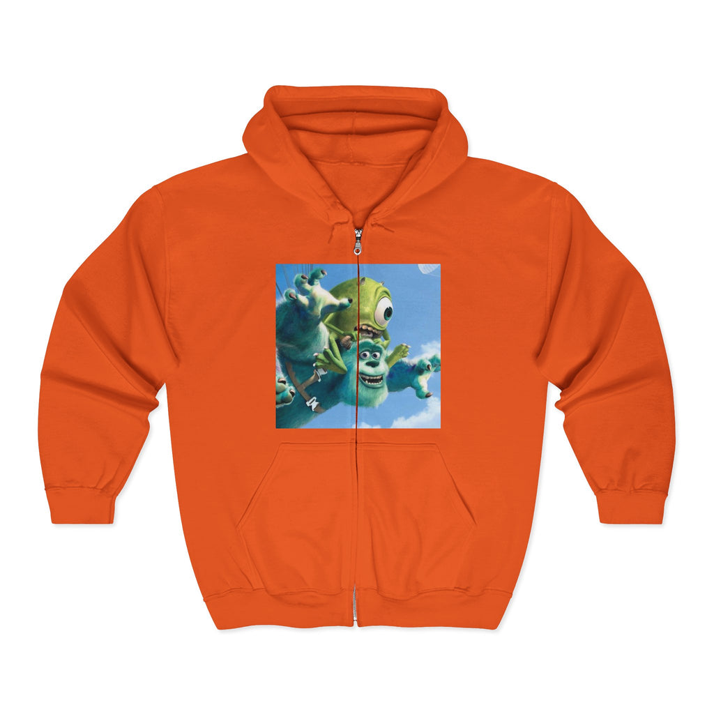 Monster Face Zip Hoodie — Playful Cartoon Splat Design