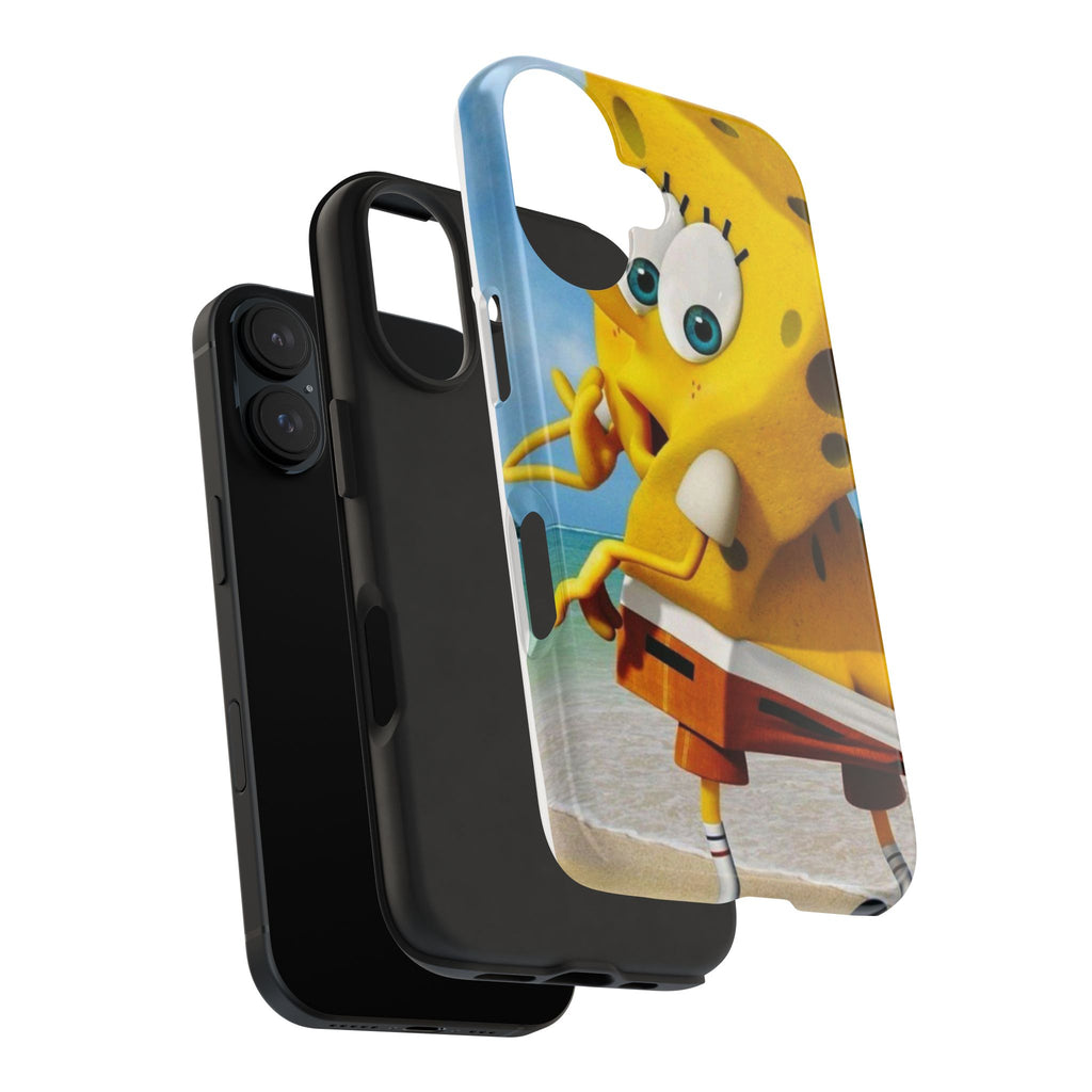 Cartoon Yellow Sponge Tough Phone Case — Beach Character Protective Phone Cover
