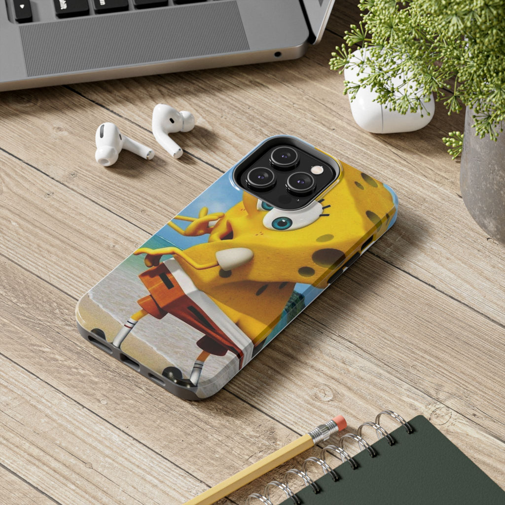 Cartoon Yellow Sponge Tough Phone Case — Beach Character Protective Phone Cover