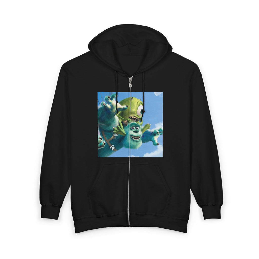Monster Face Zip Hoodie — Playful Cartoon Splat Design