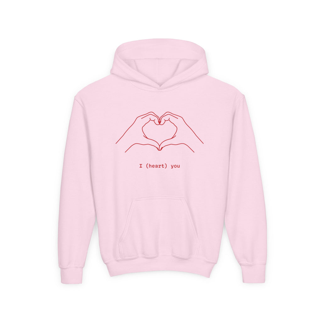 Youth Hoodie — Minimal Valentine Heart Hands "I (heart) you" Design