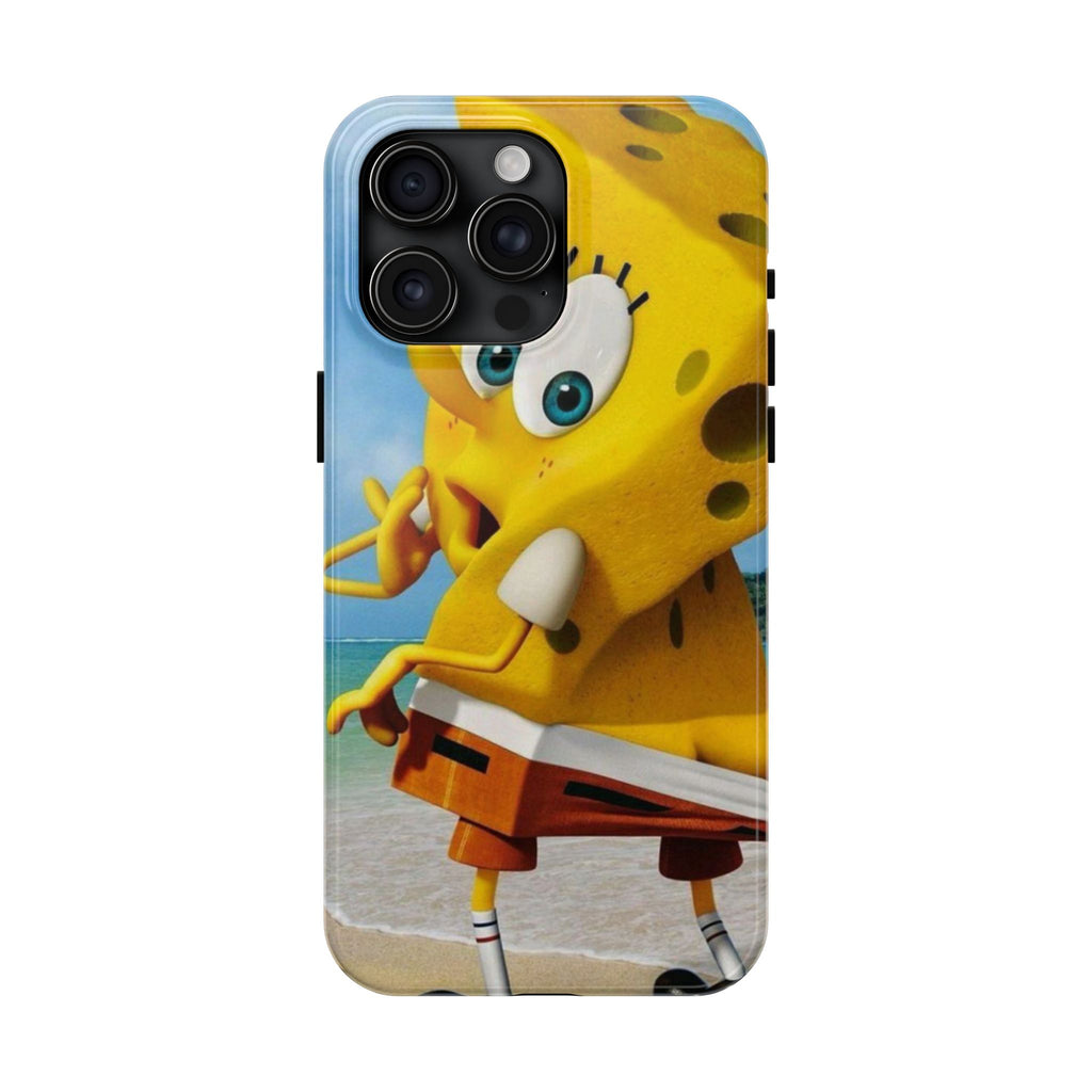 Cartoon Yellow Sponge Tough Phone Case — Beach Character Protective Phone Cover