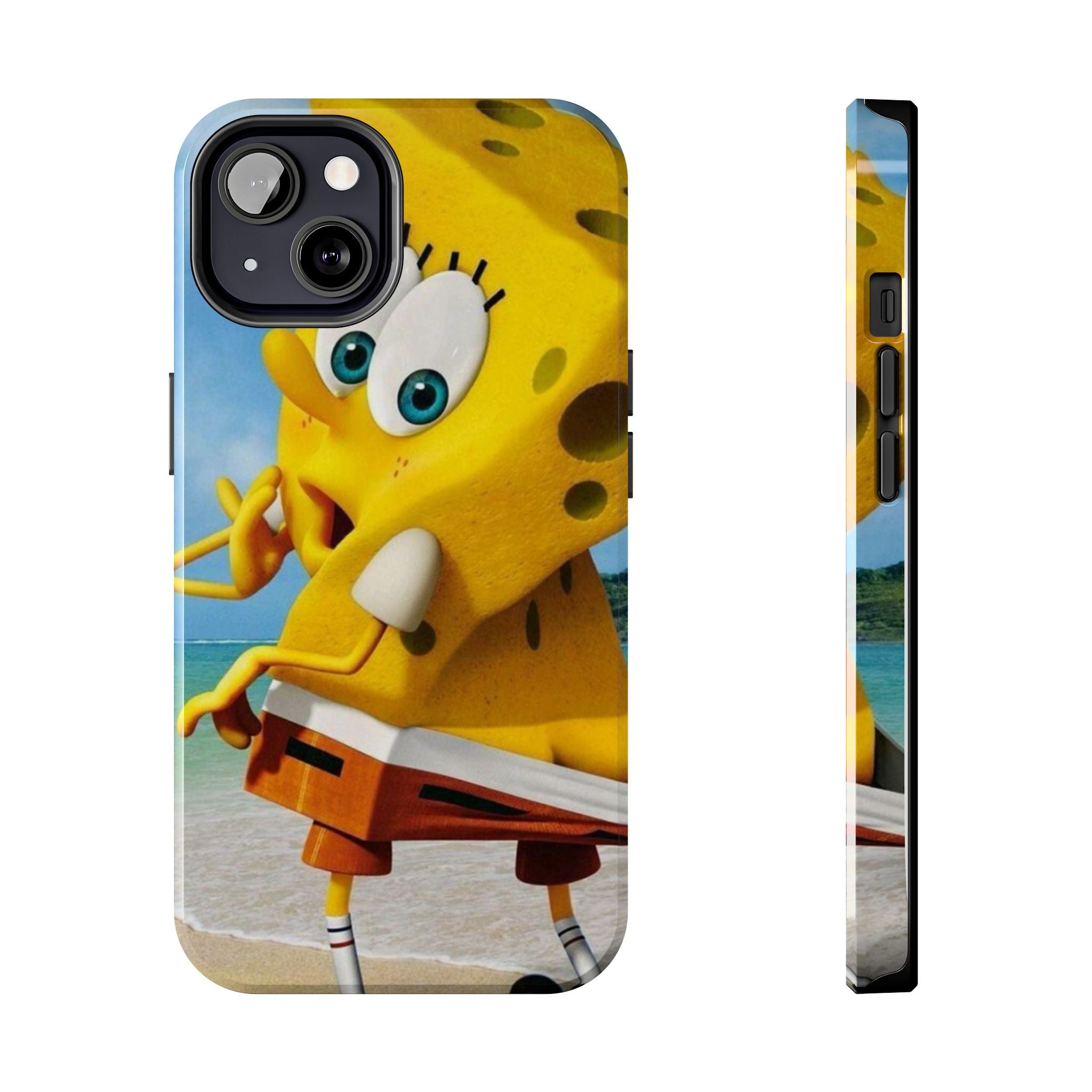 Cartoon Yellow Sponge Tough Phone Case — Beach Character Protective Phone Cover