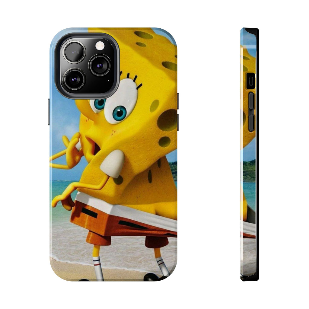 Cartoon Yellow Sponge Tough Phone Case — Beach Character Protective Phone Cover