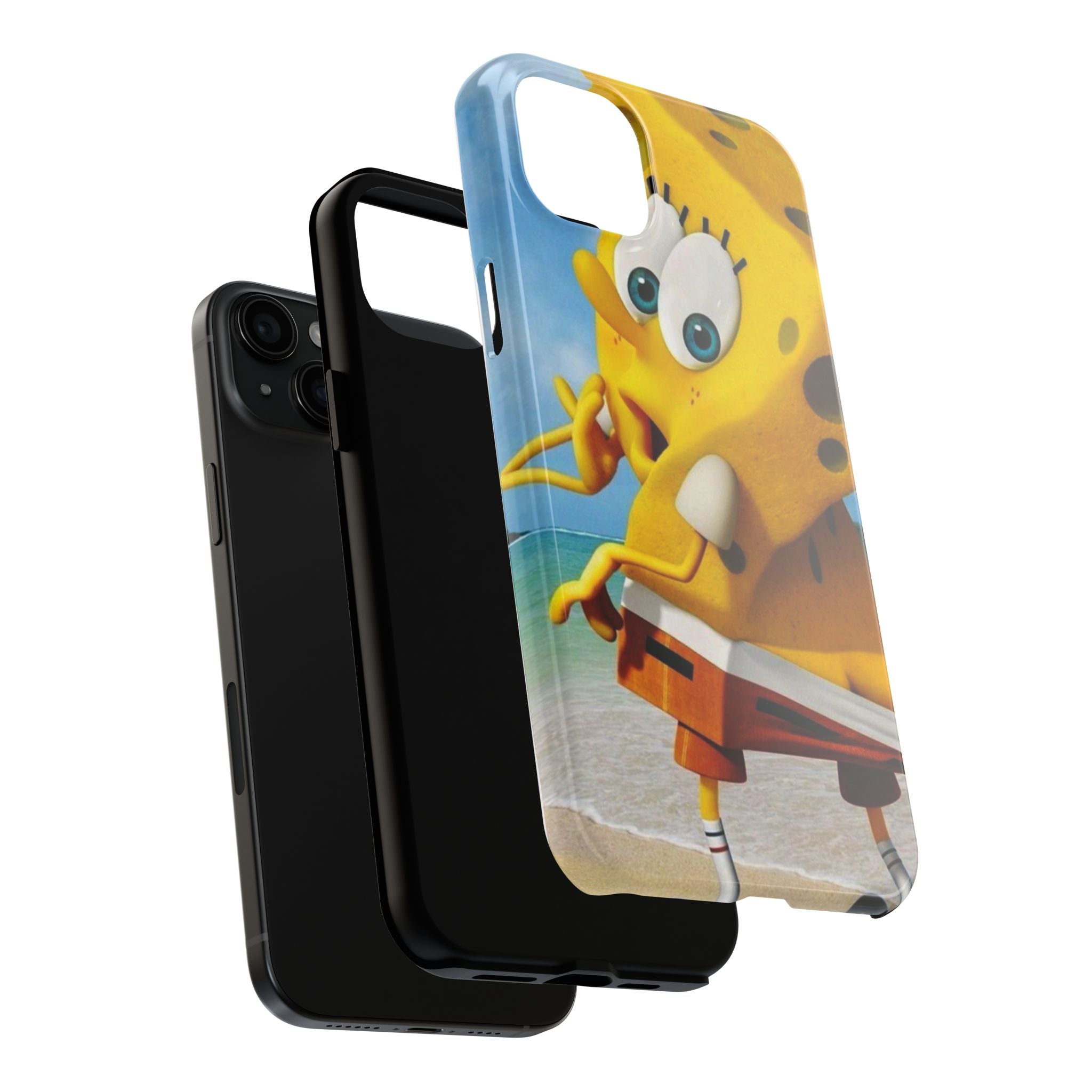 Cartoon Yellow Sponge Tough Phone Case — Beach Character Protective Phone Cover
