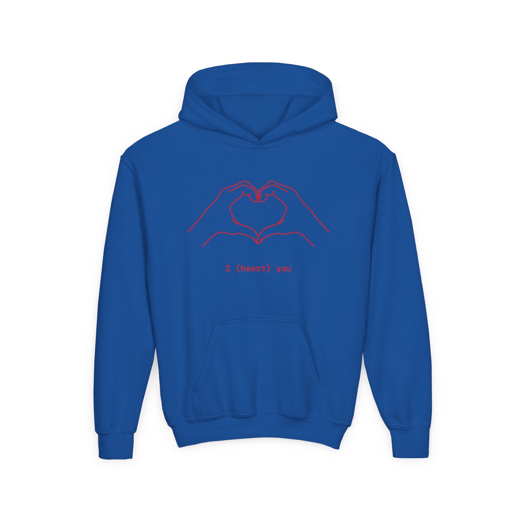 Youth Hoodie — Minimal Valentine Heart Hands "I (heart) you" Design