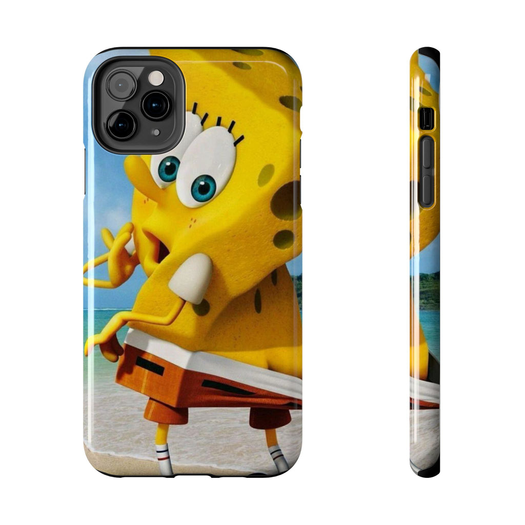 Cartoon Yellow Sponge Tough Phone Case — Beach Character Protective Phone Cover