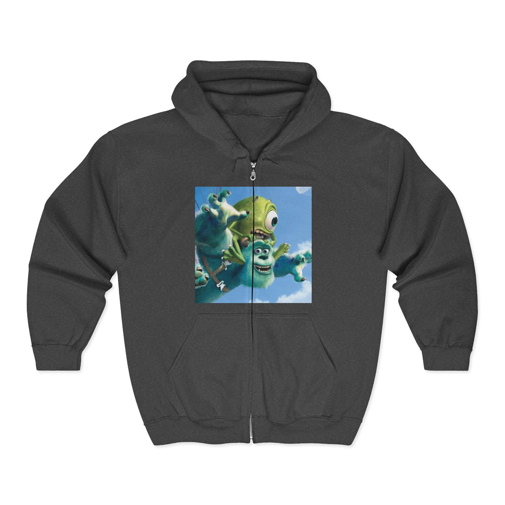 Monster Face Zip Hoodie — Playful Cartoon Splat Design