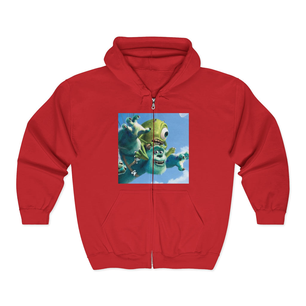 Monster Face Zip Hoodie — Playful Cartoon Splat Design