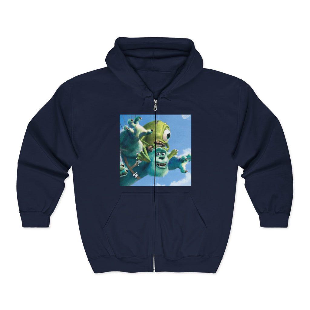 Monster Face Zip Hoodie — Playful Cartoon Splat Design