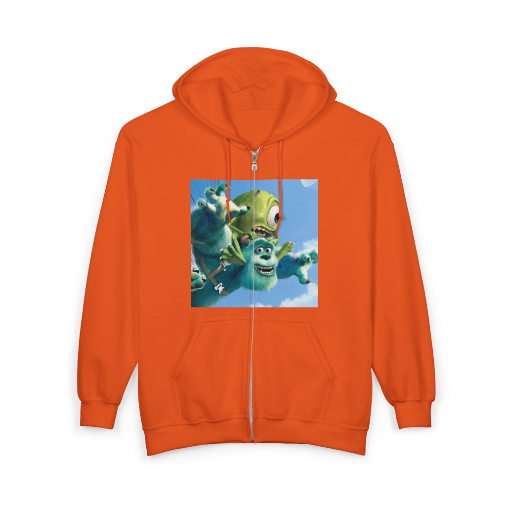 Monster Face Zip Hoodie — Playful Cartoon Splat Design